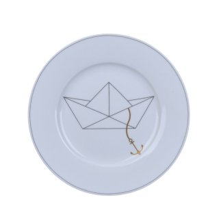 KRASILNIKOFF DESSERT PLATE PAPER BOAT / Teller PAPIERBOOT mit ANKER