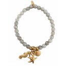 biba Armband Naturstein grau SEEPFERDCHEN MUSCHEL SEESTERN gold