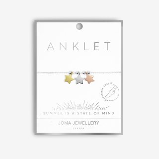 Joma Jewellery ANKLET THREE TONE STARS / STERNE