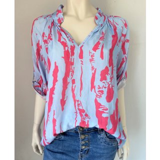 Stilvolle Bluse in toller Farbkombination - Hellblau/Pink