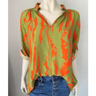 Stilvolle Bluse in toller Farbkombination - Grün/Orange