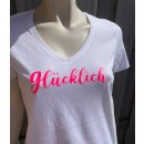 T-Shirt GLÜCKLICH mit Print in Neonpink