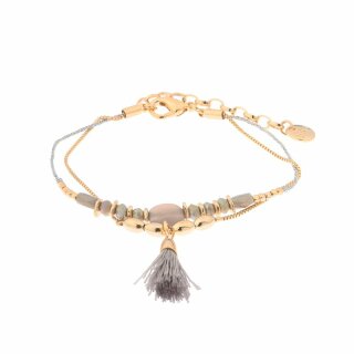 biba Armband goldfarbig mit Steinen und Anhänger - grau