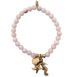 biba Armband Naturstein rosa SEEPFERDCHEN MUSCHEL SEESTERN gold