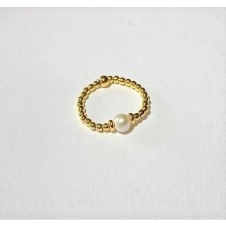 Elastischer Ring aus 925 Silber vergoldet mit Süßwasserperle