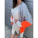 Strickjacke STOCKHOLM - Grau-Orange-Beige