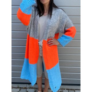 Strickjacke STOCKHOLM - Grau-Orange-Blau
