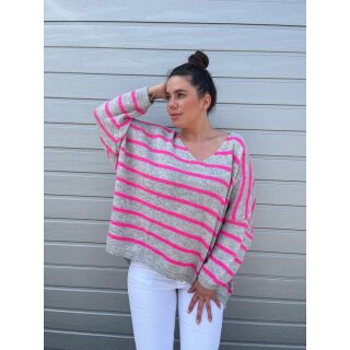 Oversize Strickpulli LUZERN - Grau-Pink