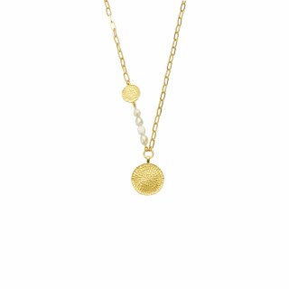 biba Kette mit Anhänger u. perlfarbenen Glasperlen - Gold
