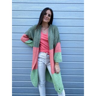 Strickjacke STOCKHOLM - Khaki-Koralle-Grün