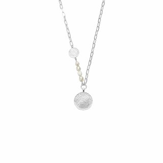 biba Kette mit Anhänger u. perlfarbenen Glasperlen - Silber