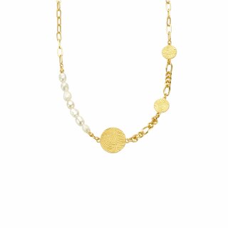 biba Kette mit Anhänger u. perlfarbenen Glasperlen - Gold