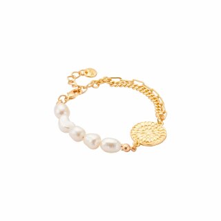 biba Armband Metall gold mit cremefarbenen Glasperlen