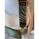 Crossbag / Bauchtasche aus Leder mit breitem Gurt & goldfarbenen Details - Khaki