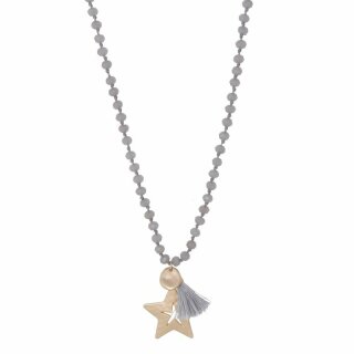 biba lange Kette Crystal hellgrau STERN goldfarbig