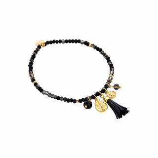 biba Armband Crystal Schwarz mit Anhängern goldfarben