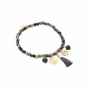 biba Armband Crystal Schwarz mit Anhängern goldfarben