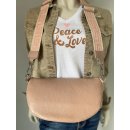 Crossbag / Bauchtasche aus Leder mit breitem Gurt & silberfarbenen Details - Zartrosa