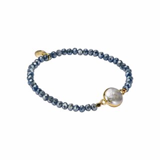biba Armband Crystal mit flacher großer Perle - Blaugrau