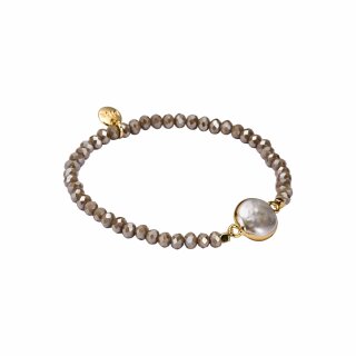 biba Armband Crystal mit flache großer Perle - Taupe