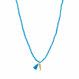 biba lange Kette Crystal Blau Anhänger goldfarbig