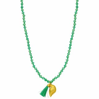 biba lange Kette Crystal Grün Anhänger Muschel goldfarbig
