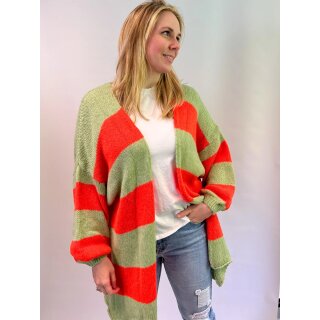 Oversize Strickjacke COPENHAGEN - Oliv-Neonorange