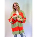 Oversize Strickjacke COPENHAGEN - Oliv-Neonorange