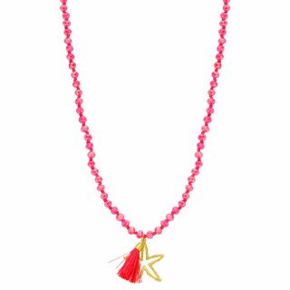 biba lange Kette Crystal Pink Anhänger Seestern  goldfarbig
