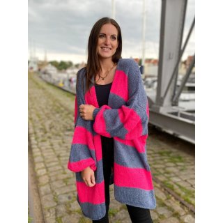 Oversize Strickjacke COPENHAGEN - Jeansblau-Pink