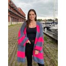 Oversize Strickjacke COPENHAGEN - Jeansblau-Pink