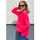 MISS GOODLIFE - V-Neck Sweatpullover NAMASTÉ mit Strass - Neonpink/Neongelb
