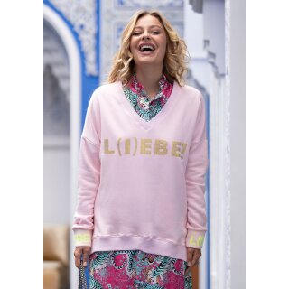 MISS GOODLIFE - V-Neck Sweatpullover L(I)EBE mit Strass - Rosa/Neongelb L / 40