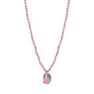 biba Kette lang Naturstein rosa Anhänger silberfarbig