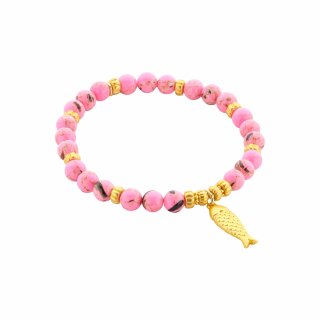 biba Armband Naturstein Fisch gold - Pink
