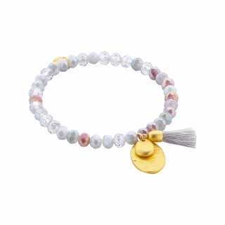 biba Armband Crystal mit goldfarbenem Anhänger u. Quaste - Grau