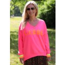 MISS GOODLIFE - V-NEck L(i)ebe Hearts - Neonpink