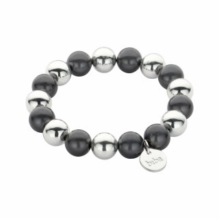 biba Armband aus magisch schimmernden Perlen 12 mm - Dunkelgrau/Silber