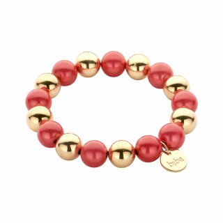 biba Armband aus magisch schimmernden Perlen 12 mm - Korallenrot/Gold