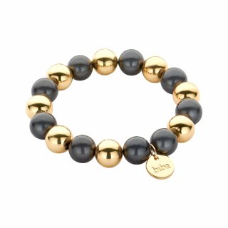 biba Armband aus magisch schimmernden Perlen 12 mm - Dunkelgrau/Gold