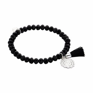biba Armband Crystal mit silberfarbenem Anhänger u. Quaste - Schwarz