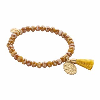 biba Armband Crystal mit goldfarbenem Anhänger u. Quaste - Senfgelb