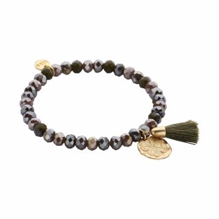 biba Armband Crystal mit goldfarbenem Anhänger u. Quaste - Taupe