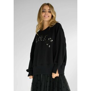 MISS GOODLIFE - Roundneck Sweater wide Peace Paillette - schwarz