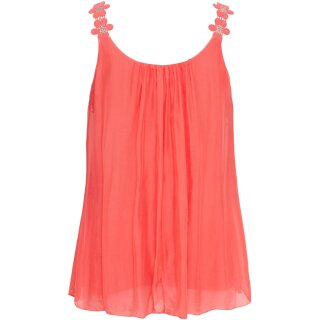 Top mit Blumen-Detail - Koralle S/M