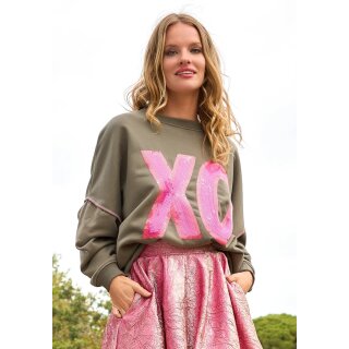 MISS GOODLIFE - Roundneck Sweater XO Paillette - Olive