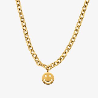 Smiley Kette aus Edelstahl gold